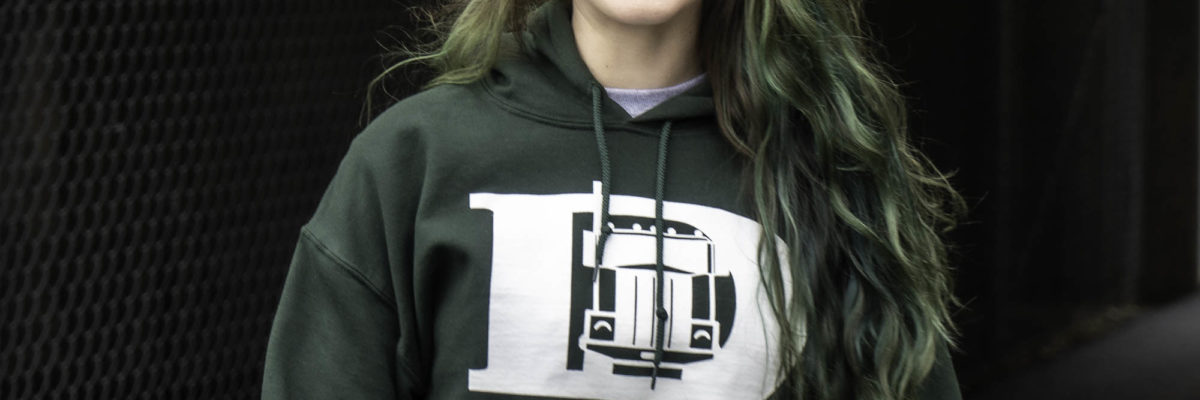 photo of woman wearing dysart's hoodie