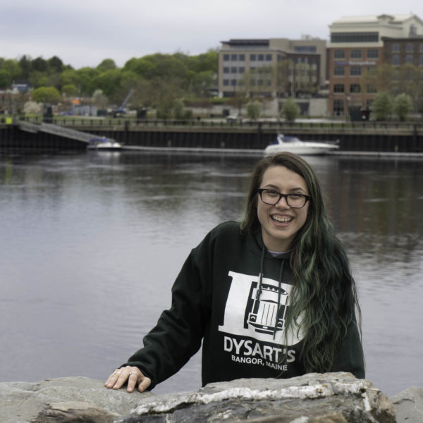 photo of woman wearing dysart's hoodie