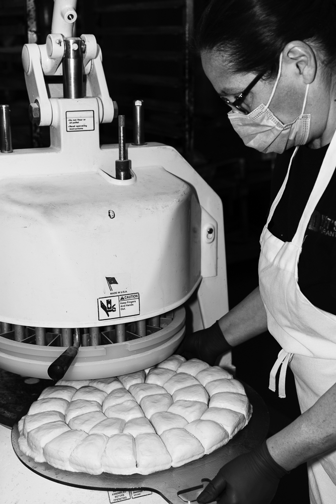 Homemade rolls all divided into equal weights.